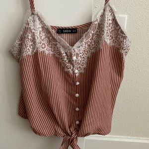 Stripes top with lace detail and adjustable straps